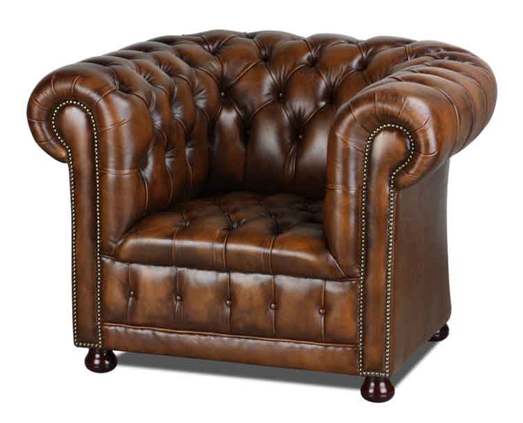 Bild von einem Chesterfield Sessel mit geknöpfter Sitzfläche
