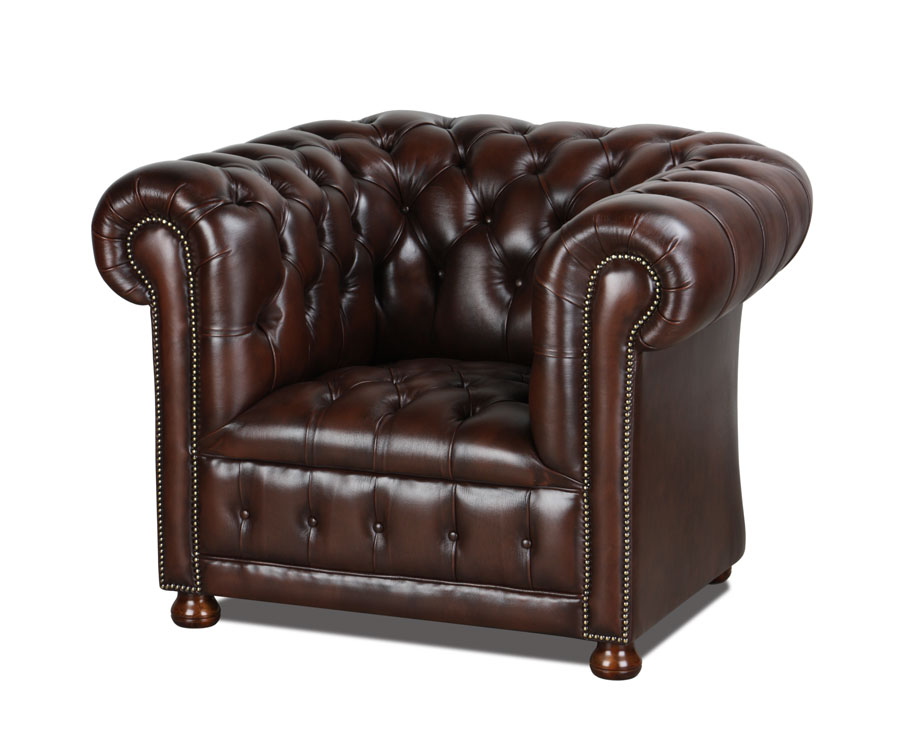 Deluxe Sessel mit geknöpfter Sitzfläche in Leder Brown